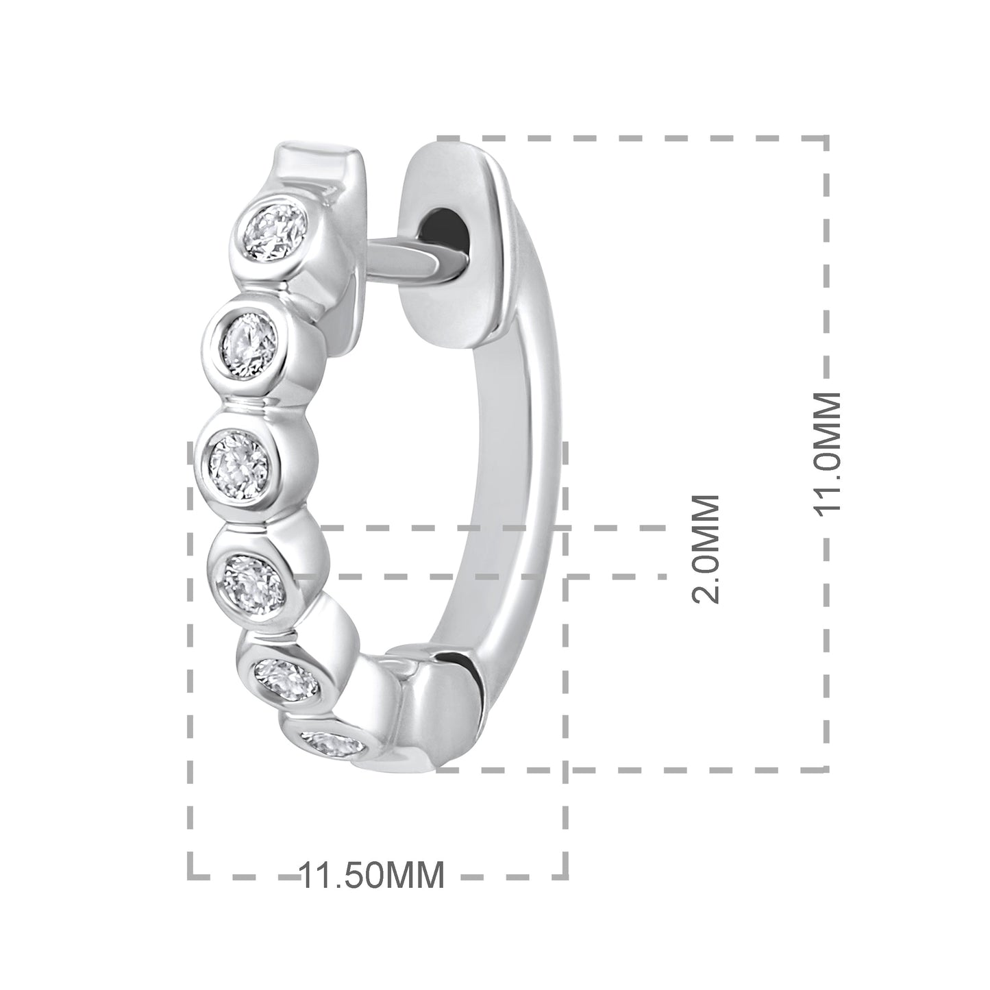 Solid Gold 0.1ct Natural Diamond Bezel Halo Bead Huggie Hoop Earrings