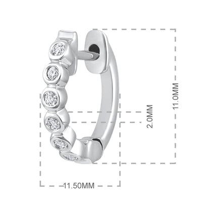 Solid Gold 0.1ct Natural Diamond Bezel Halo Bead Huggie Hoop Earrings