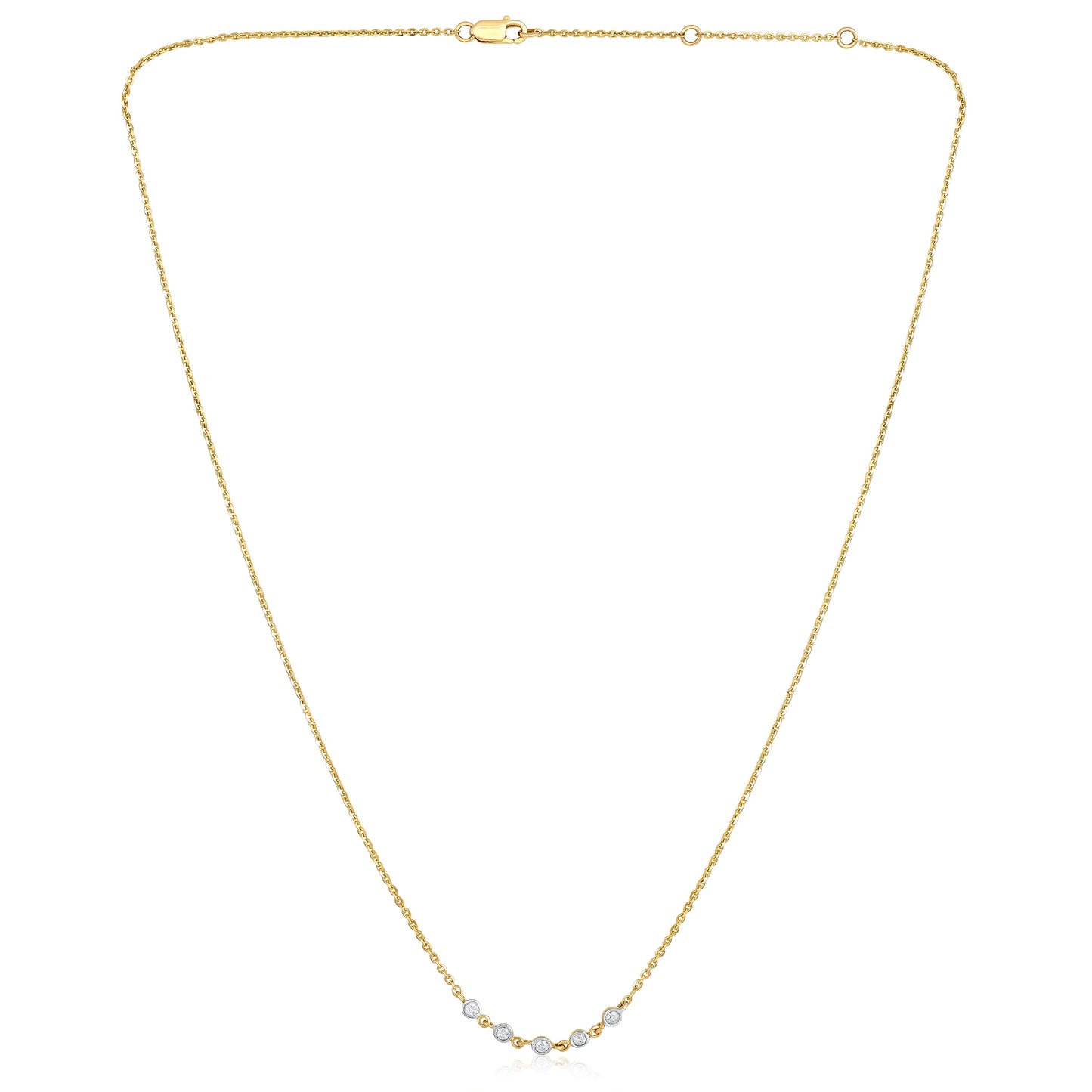 Solid Gold 0.14ct Natural Diamond 5 Bezel Necklace