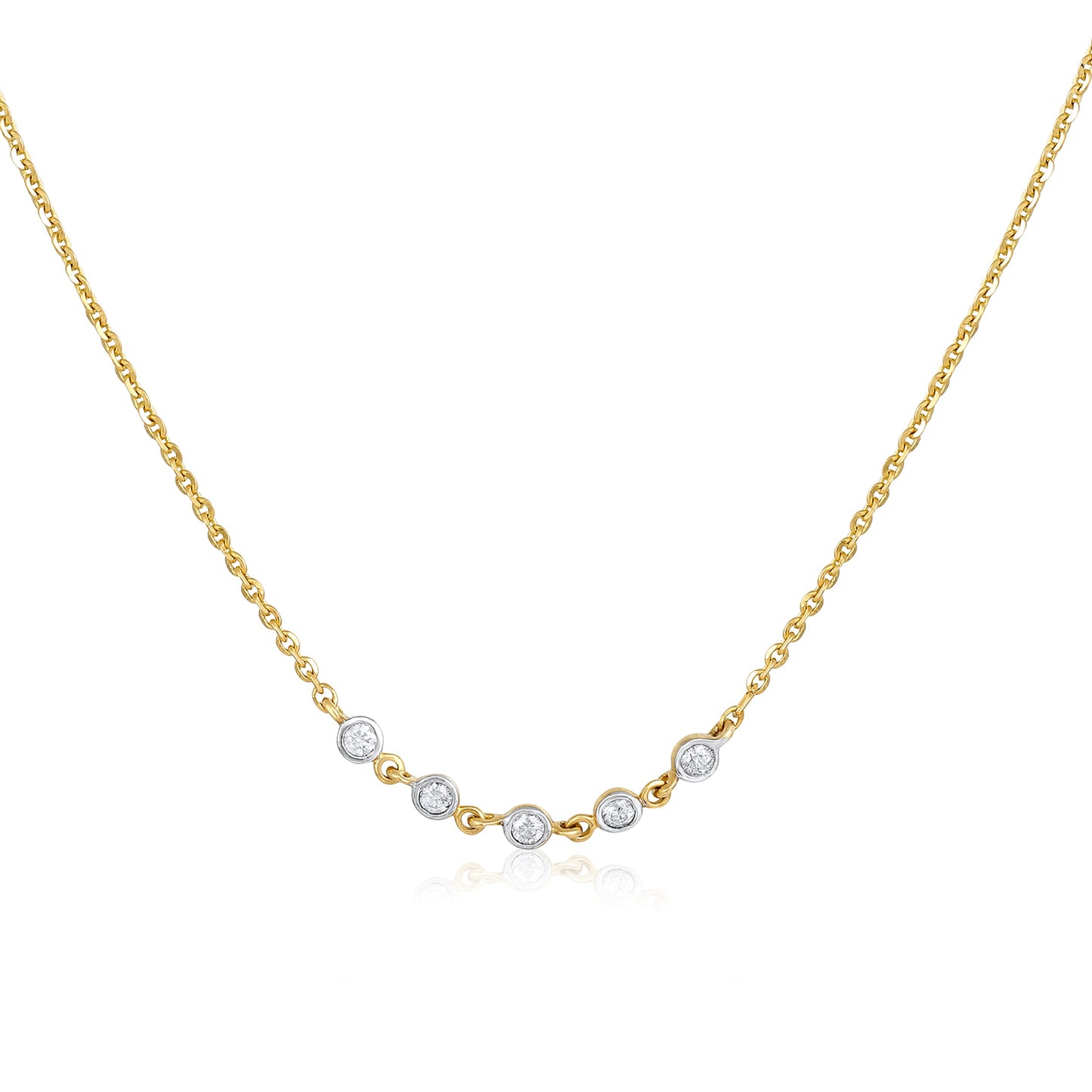 Solid Gold 0.14ct Natural Diamond 5 Bezel Necklace
