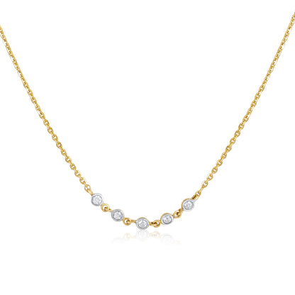 Solid Gold 0.14ct Natural Diamond 5 Bezel Necklace