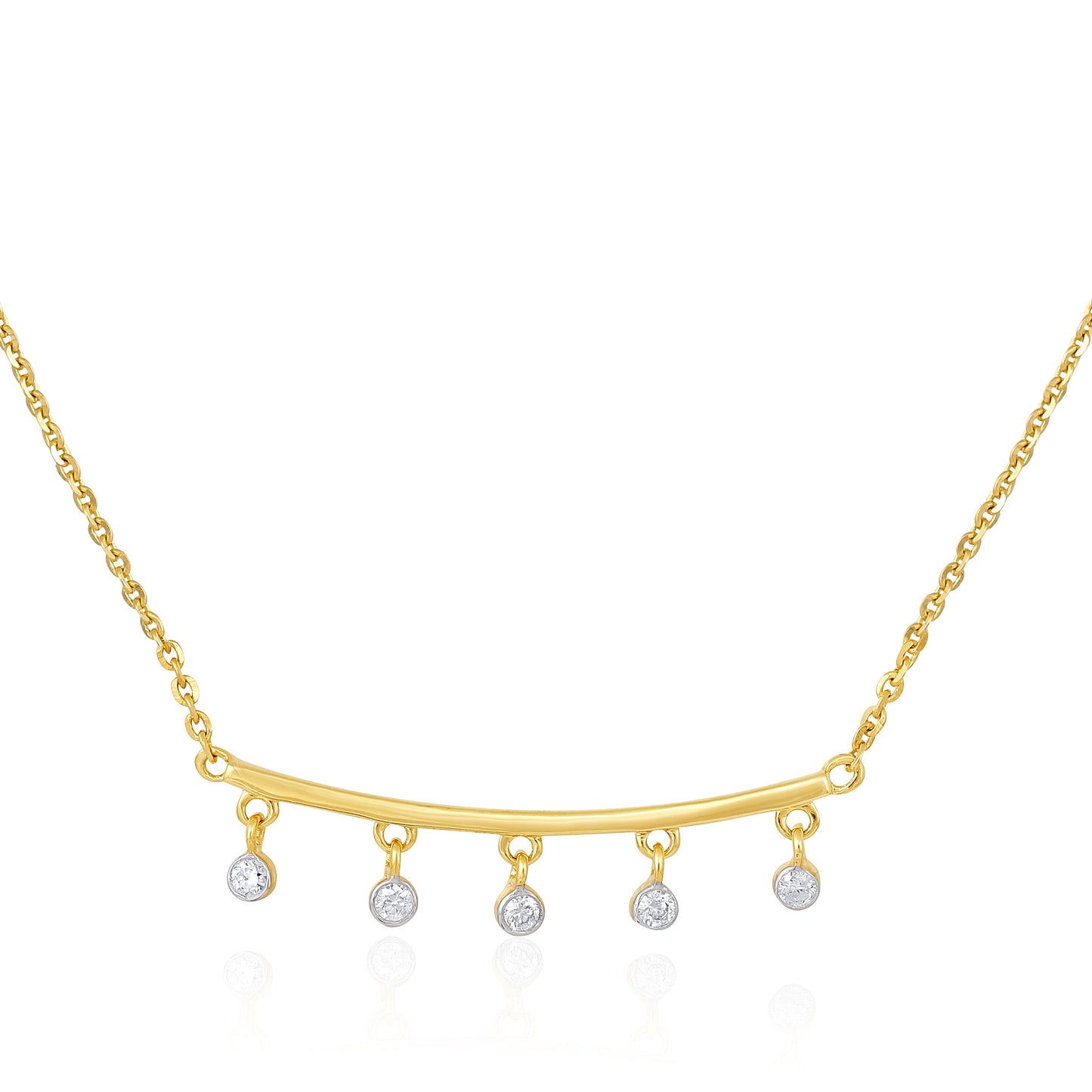 Solid Gold 0.13ct Natural Diamond Curved Bar Dangle Necklace