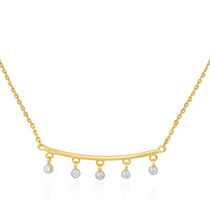 Solid Gold 0.13ct Natural Diamond Curved Bar Dangle Necklace