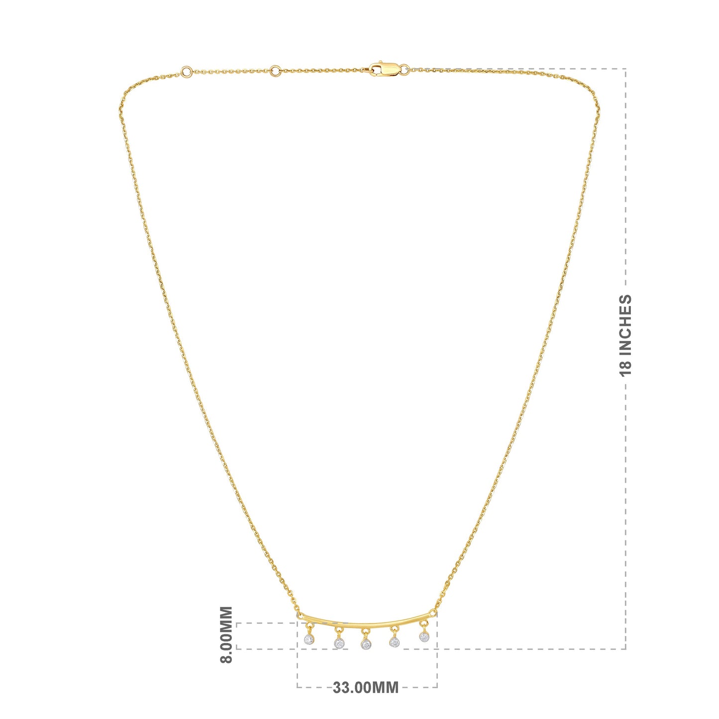 Solid Gold 0.13ct Natural Diamond Curved Bar Dangle Necklace