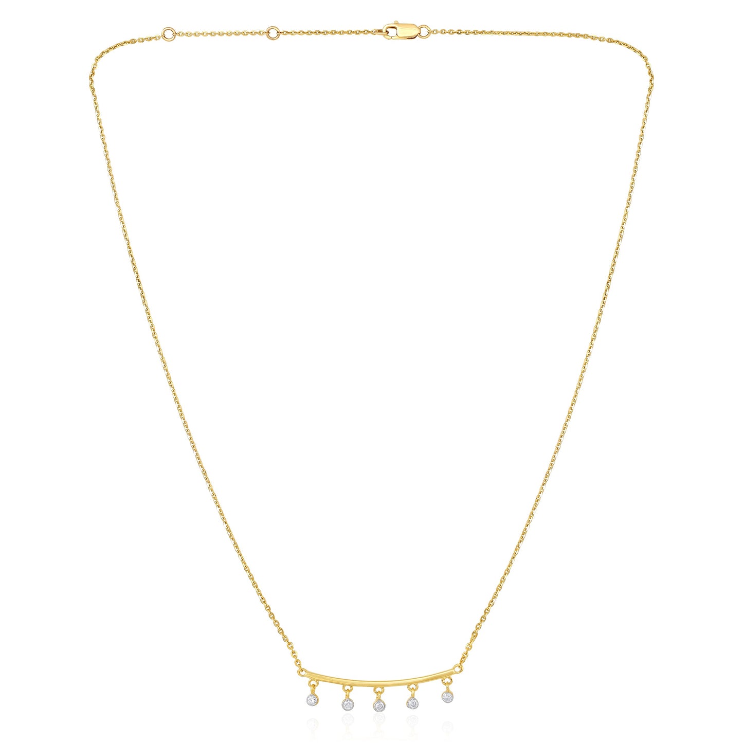 Solid Gold 0.13ct Natural Diamond Curved Bar Dangle Necklace