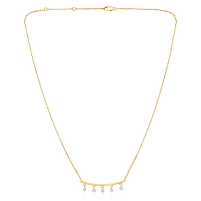 Solid Gold 0.13ct Natural Diamond Curved Bar Dangle Necklace