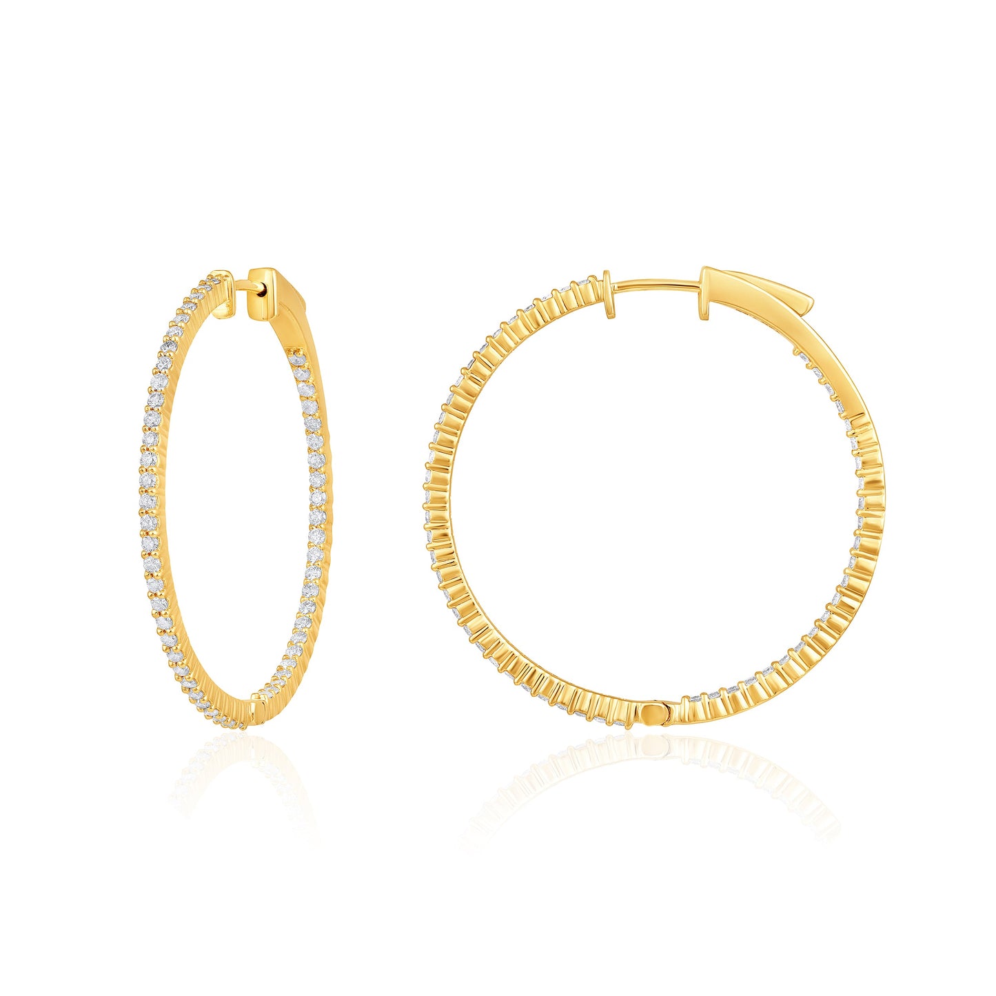 Solid Gold 1.35ct Natural Diamond Round Inside Outside 37.5mm Hoop Earrings