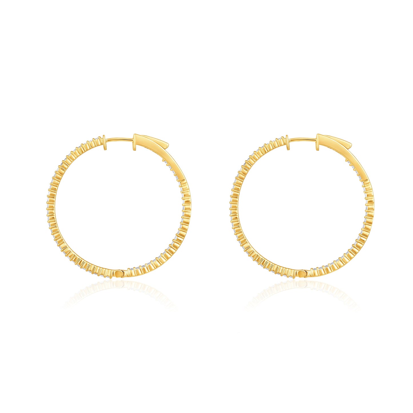 Solid Gold 1.35ct Natural Diamond Round Inside Outside 37.5mm Hoop Earrings