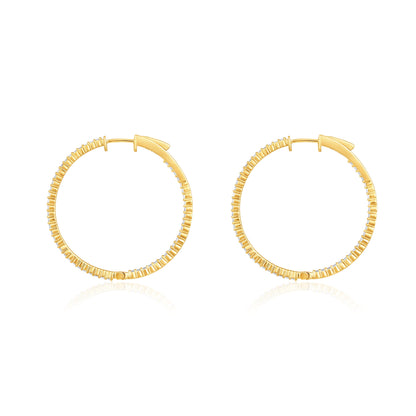 Solid Gold 1.35ct Natural Diamond Round Inside Outside 37.5mm Hoop Earrings