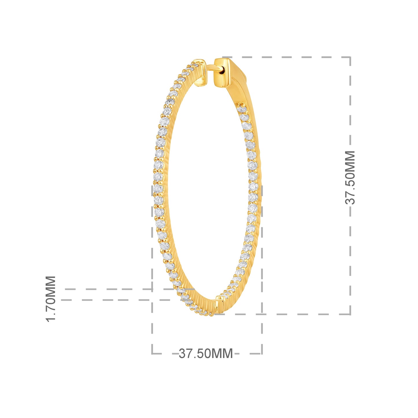 Solid Gold 1.35ct Natural Diamond Round Inside Outside 37.5mm Hoop Earrings