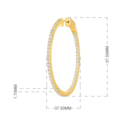 Solid Gold 1.35ct Natural Diamond Round Inside Outside 37.5mm Hoop Earrings