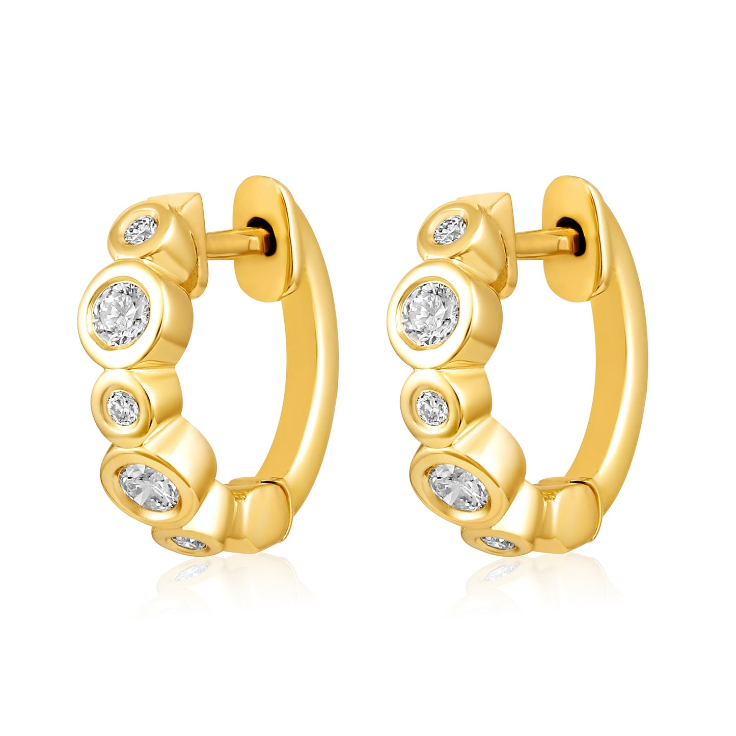 Solid Gold 0.16ct Natural Diamond Huggie 11mm Hoop Earrings