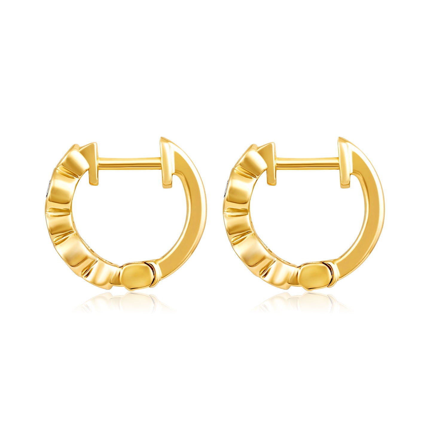 Solid Gold 0.16ct Natural Diamond Huggie 11mm Hoop Earrings