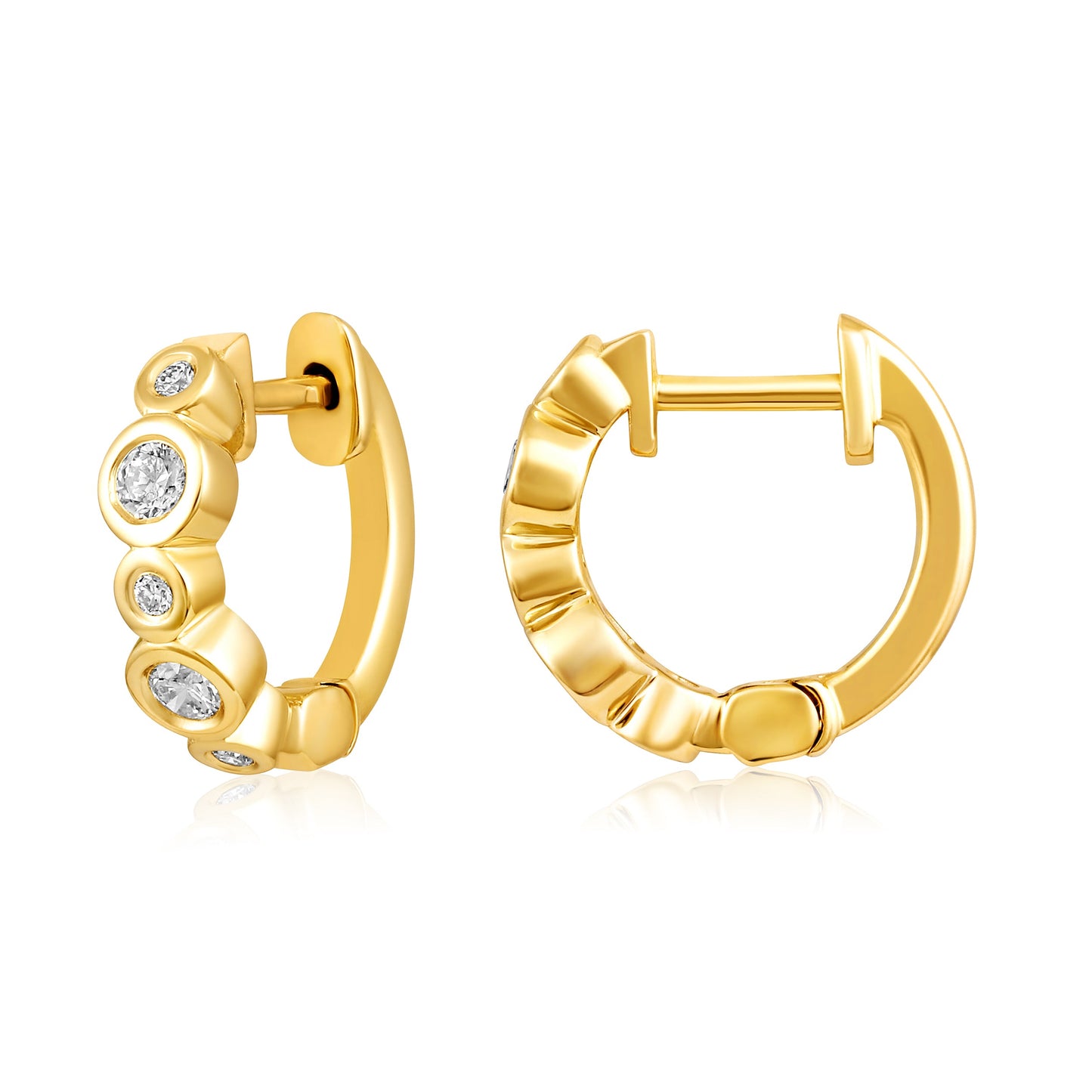 Solid Gold 0.16ct Natural Diamond Huggie 11mm Hoop Earrings