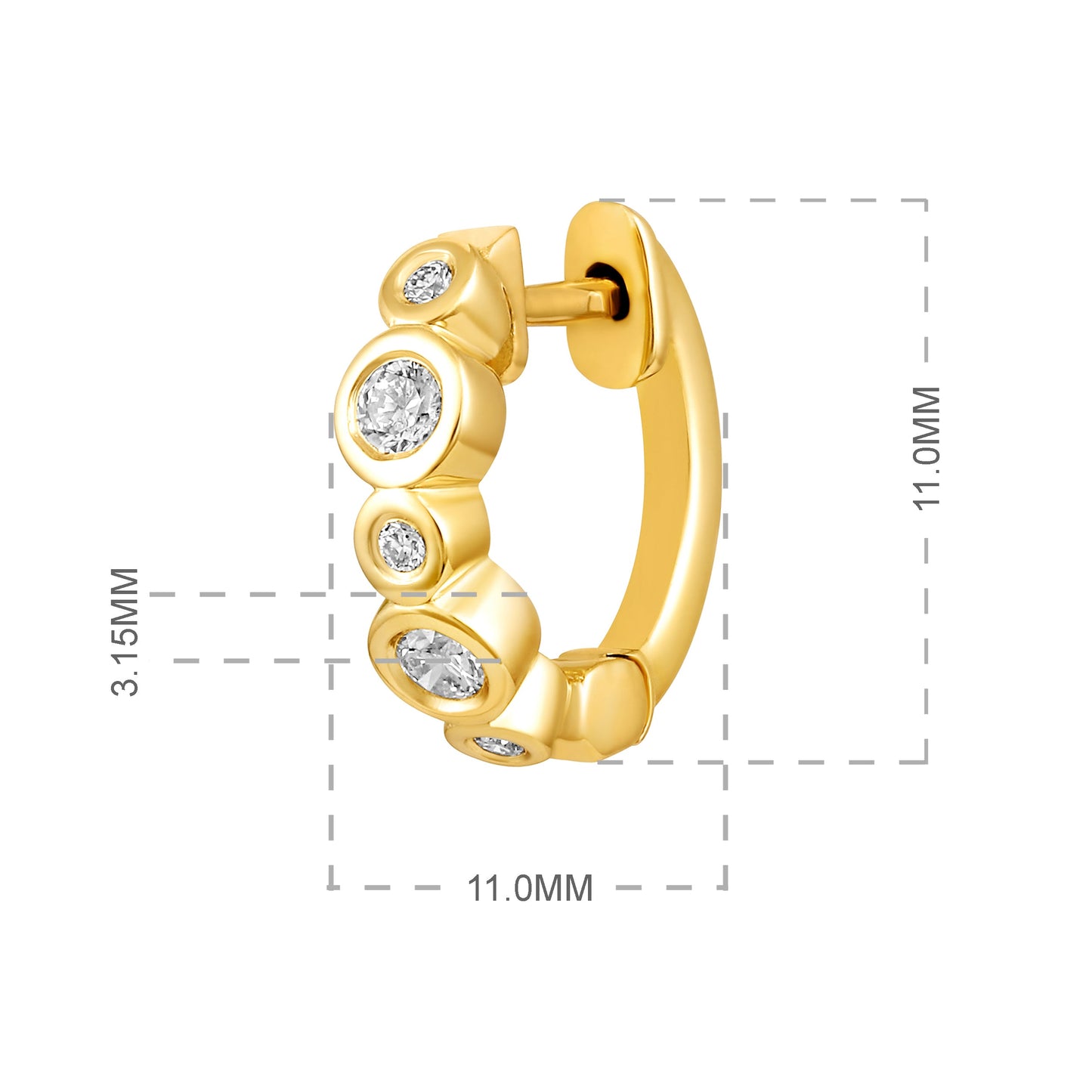 Solid Gold 0.16ct Natural Diamond Huggie 11mm Hoop Earrings