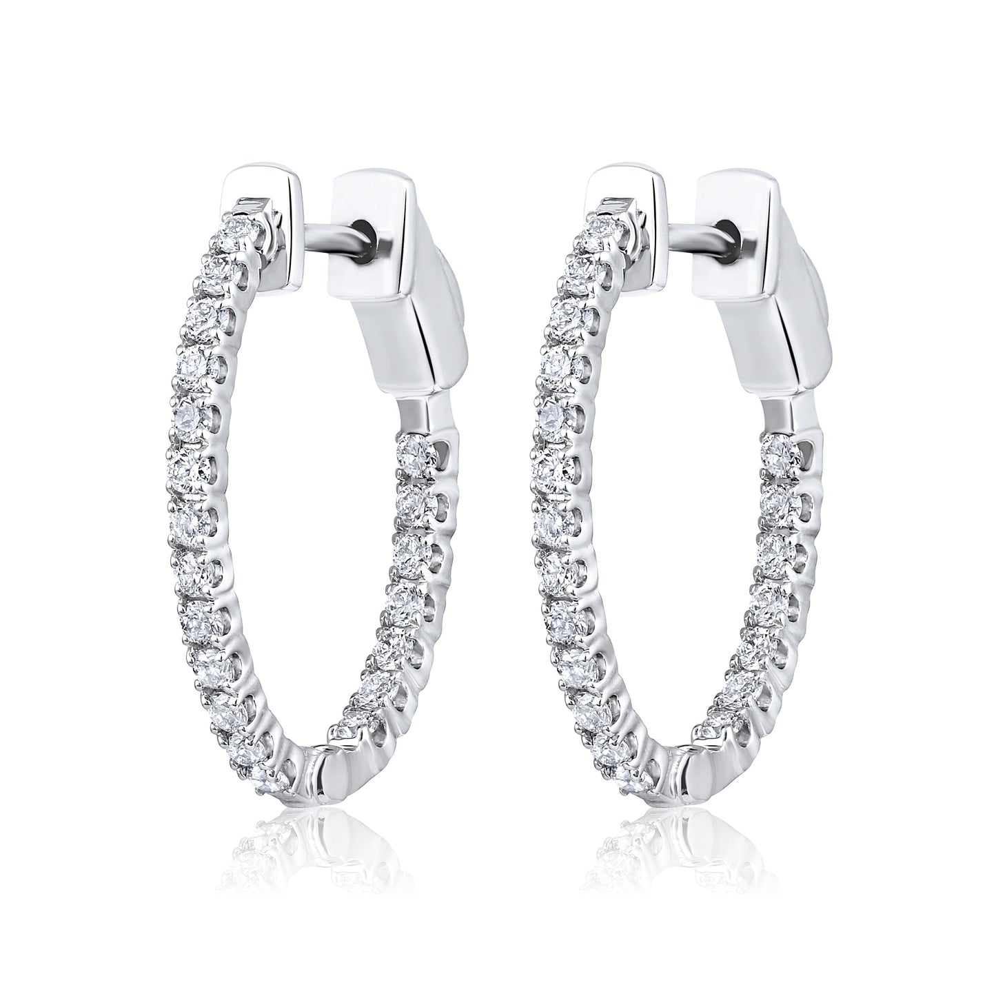 Solid Gold 0.5ct Natural Diamond Oval Inside Out 20mm Hoop Earrings
