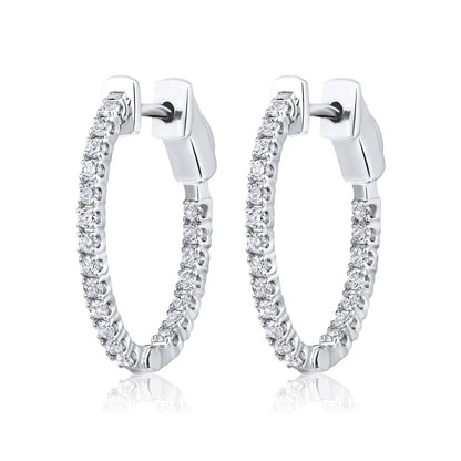 Solid Gold 0.5ct Natural Diamond Oval Inside Out 20mm Hoop Earrings