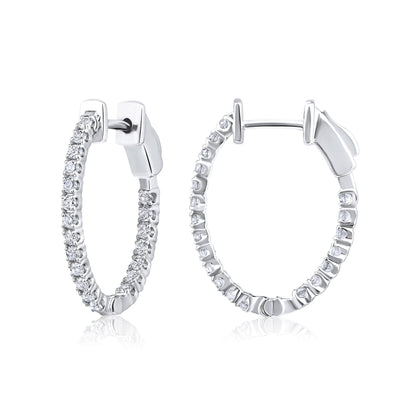 Solid Gold 0.5ct Natural Diamond Oval Inside Out 20mm Hoop Earrings