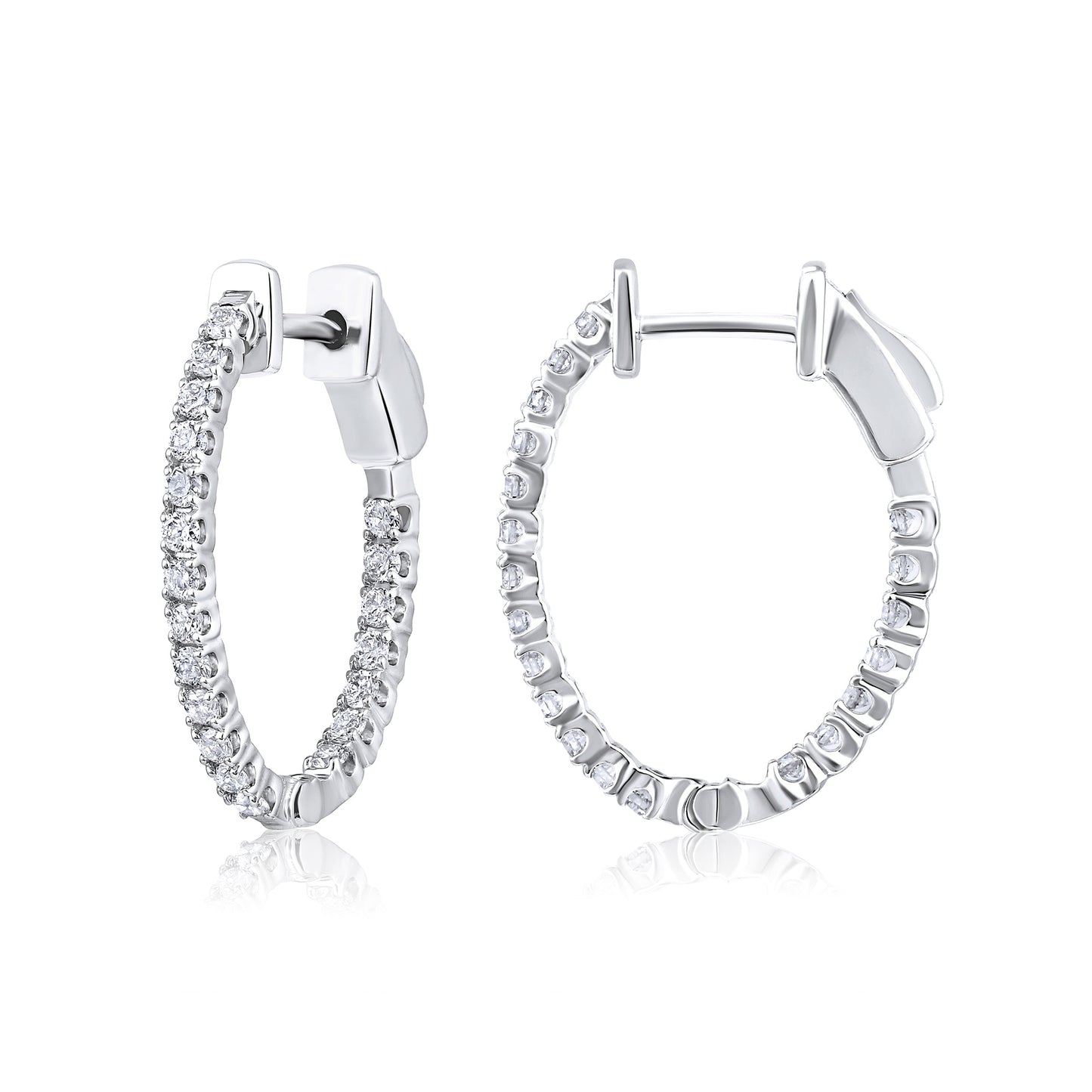 Solid Gold 0.5ct Natural Diamond 20mm Inside-Out Oval Hoop Earrings