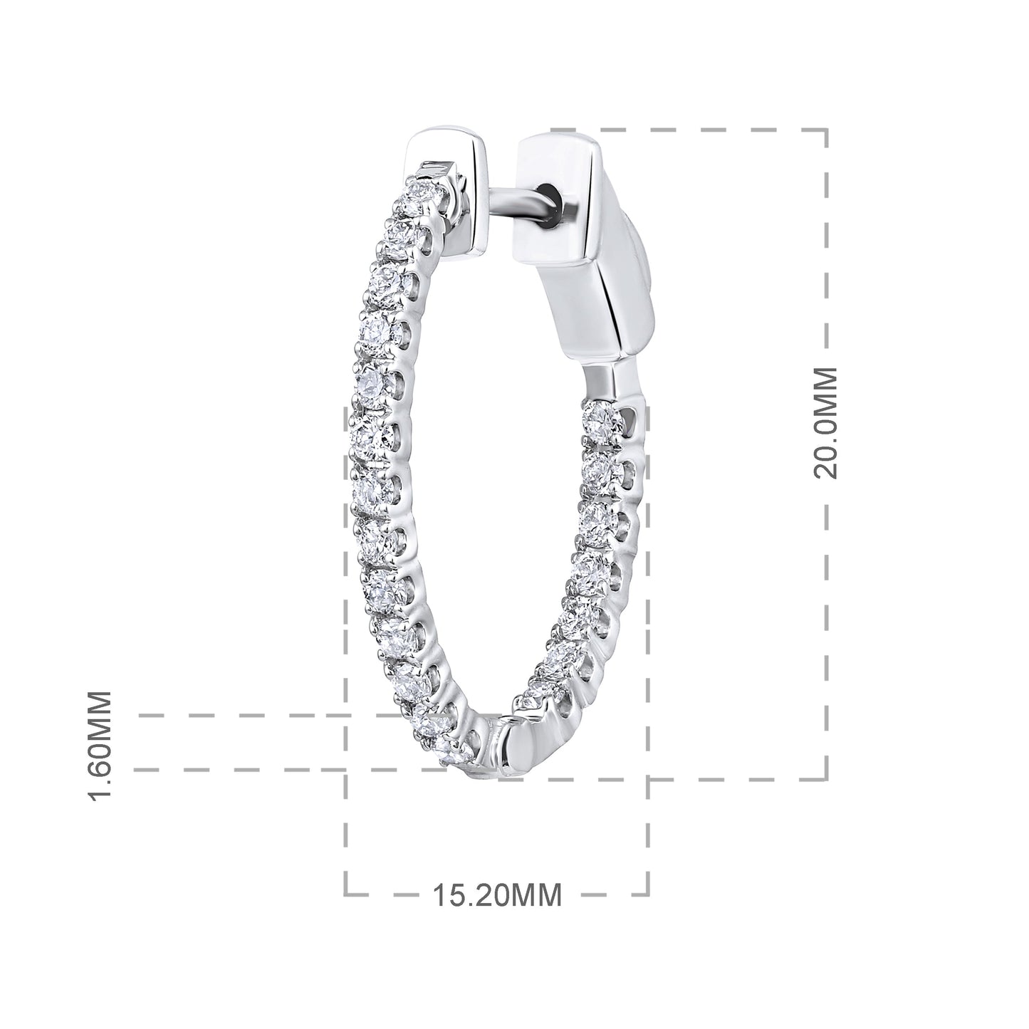 Solid Gold 0.5ct Natural Diamond Oval Inside Out 20mm Hoop Earrings