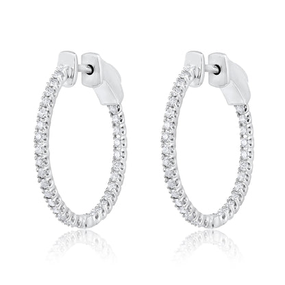 Solid Gold 0.4ct Natural Diamond Round Inside Out 20mm Hoop Earrings