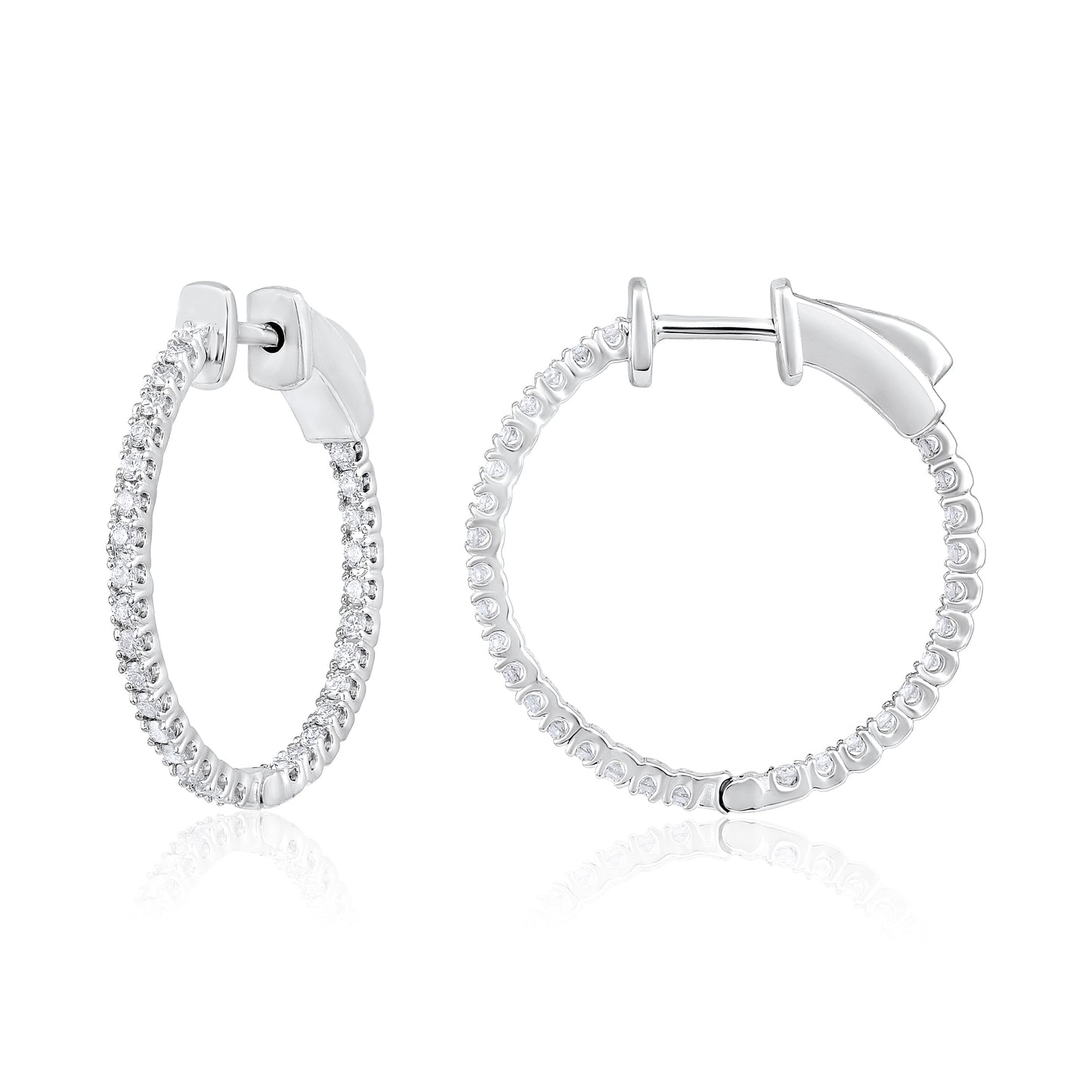 Solid Gold 0.4ct Natural Diamond Round Inside Out 20mm Hoop Earrings