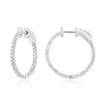 Solid Gold 0.4ct Natural Diamond Round Inside Out 20mm Hoop Earrings