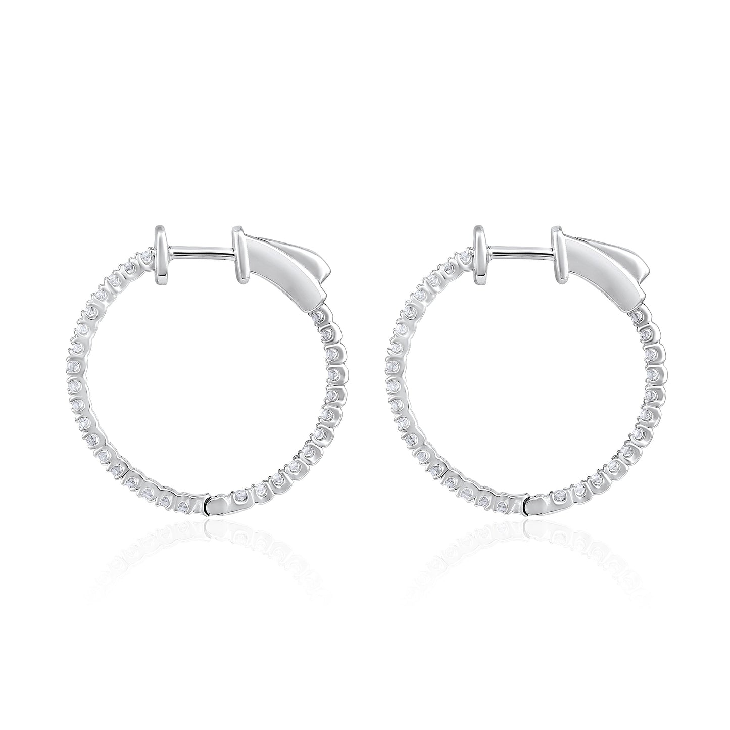 Solid Gold 0.4ct Natural Diamond Round Inside Out 20mm Hoop Earrings