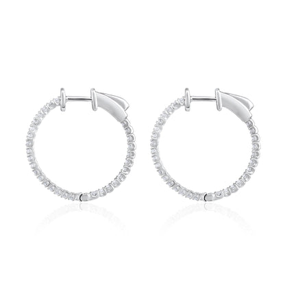 Solid Gold 0.4ct Natural Diamond Round Inside Out 20mm Hoop Earrings