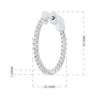 Solid Gold 0.4ct Natural Diamond Round Inside Out 20mm Hoop Earrings