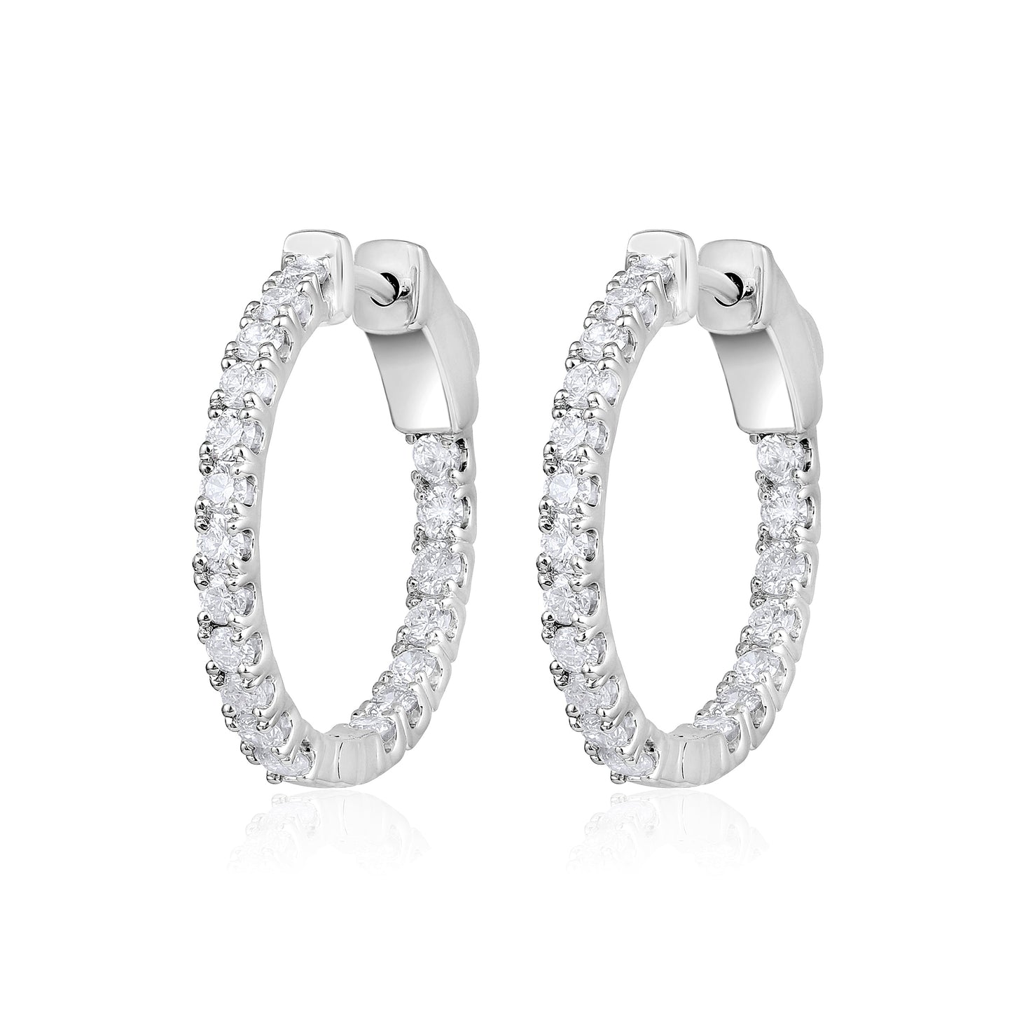 Solid Gold 1ct Natural Diamond Round Inside Out 20mm Hoop Earrings