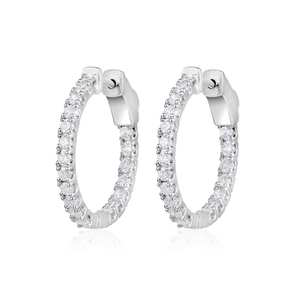 Solid Gold 1ct Natural Diamond Round Inside Out 20mm Hoop Earrings