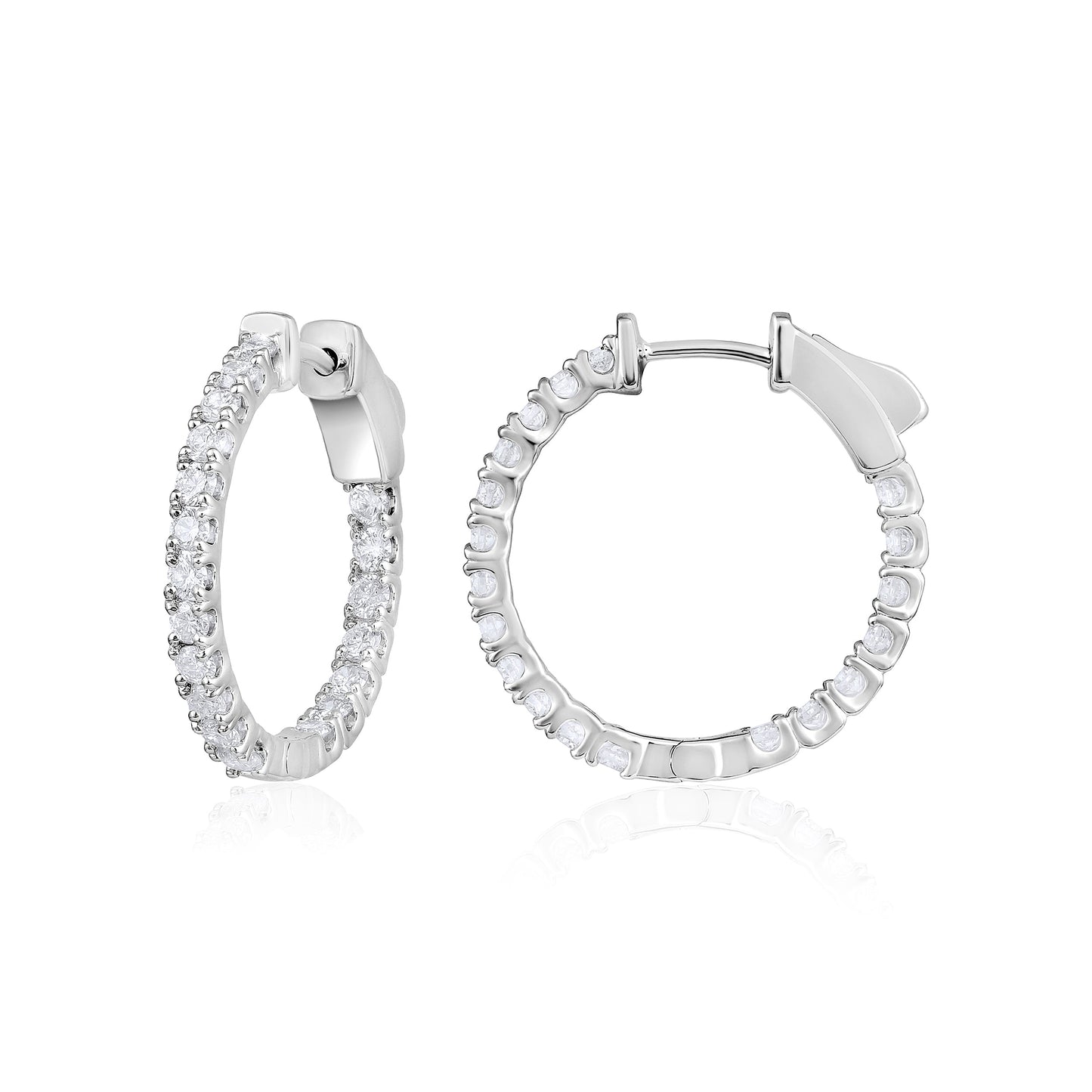 Solid Gold 1ct Natural Diamond Round Inside Out 20mm Hoop Earrings