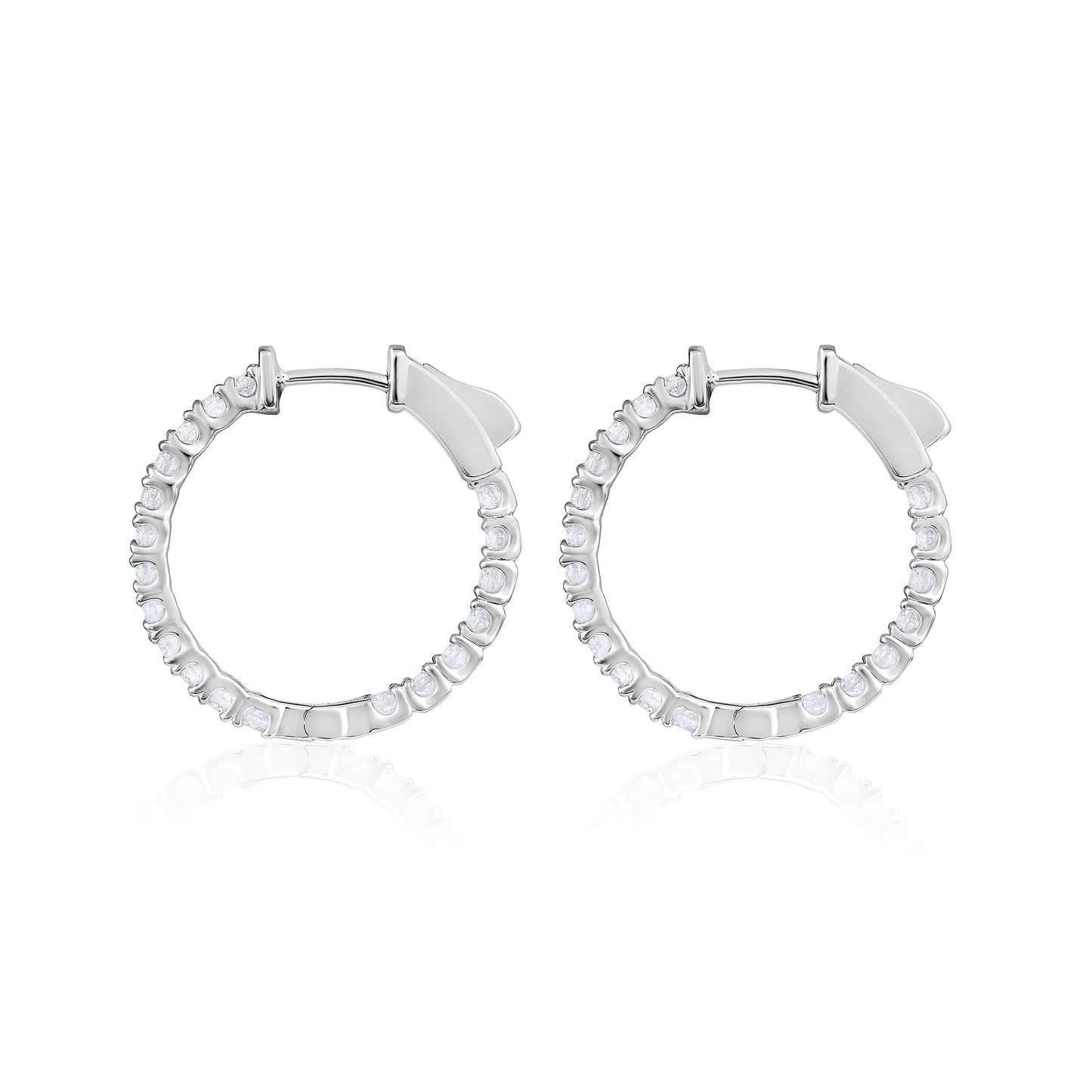 Solid Gold 1ct Natural Diamond Round Inside Out 20mm Hoop Earrings