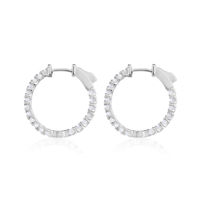 Solid Gold 1ct Natural Diamond Round Inside Out 20mm Hoop Earrings