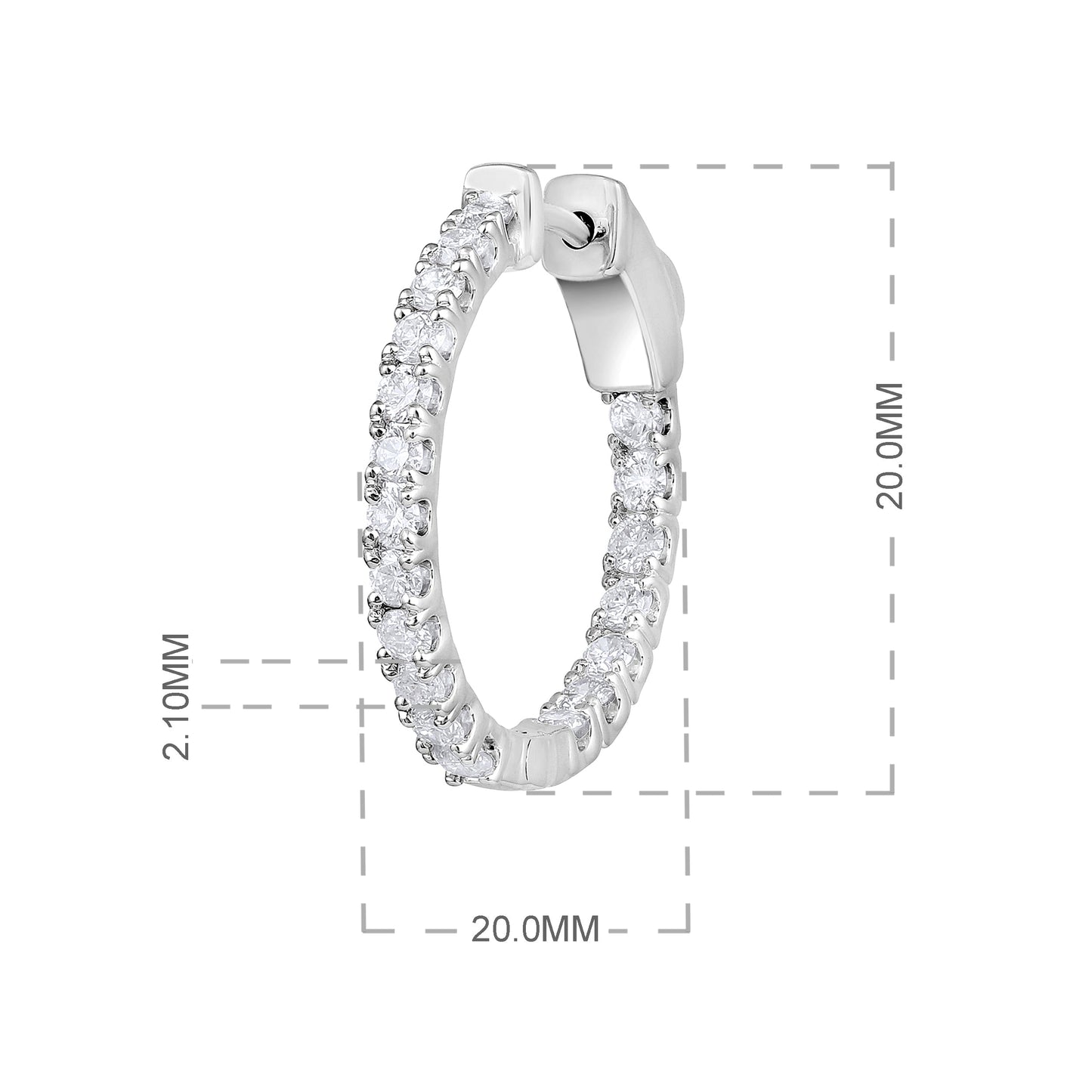 Solid Gold 1ct Natural Diamond Round Inside Out 20mm Hoop Earrings