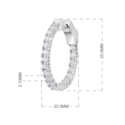 Solid Gold 1ct Natural Diamond Round Inside Out 20mm Hoop Earrings