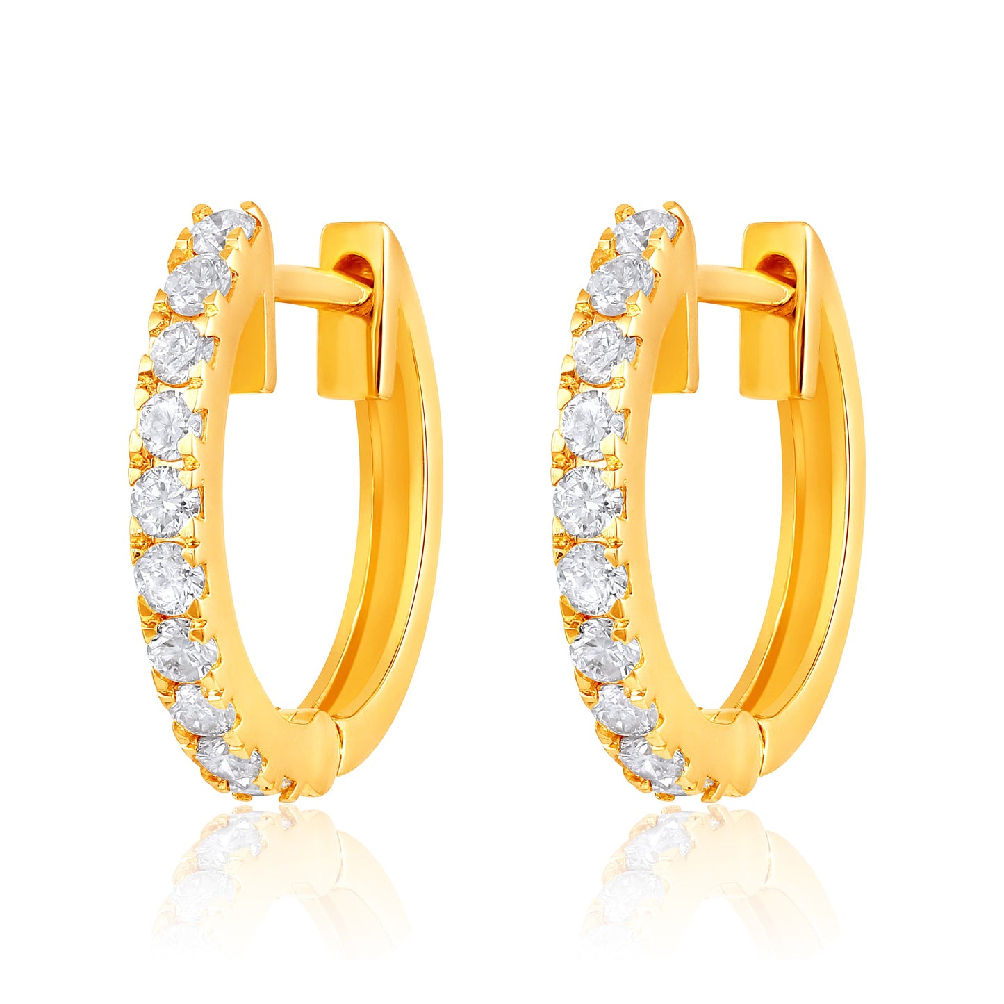 Solid Gold 0.32ct Natural Diamond 14mm Huggie Earrings