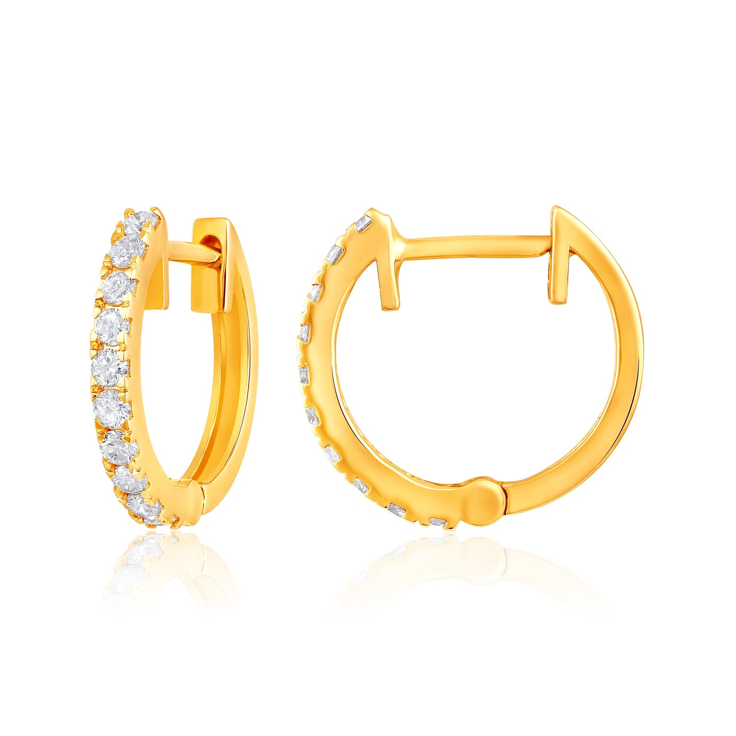 Solid Gold 0.32ct Natural Diamond 14mm Huggie Earrings