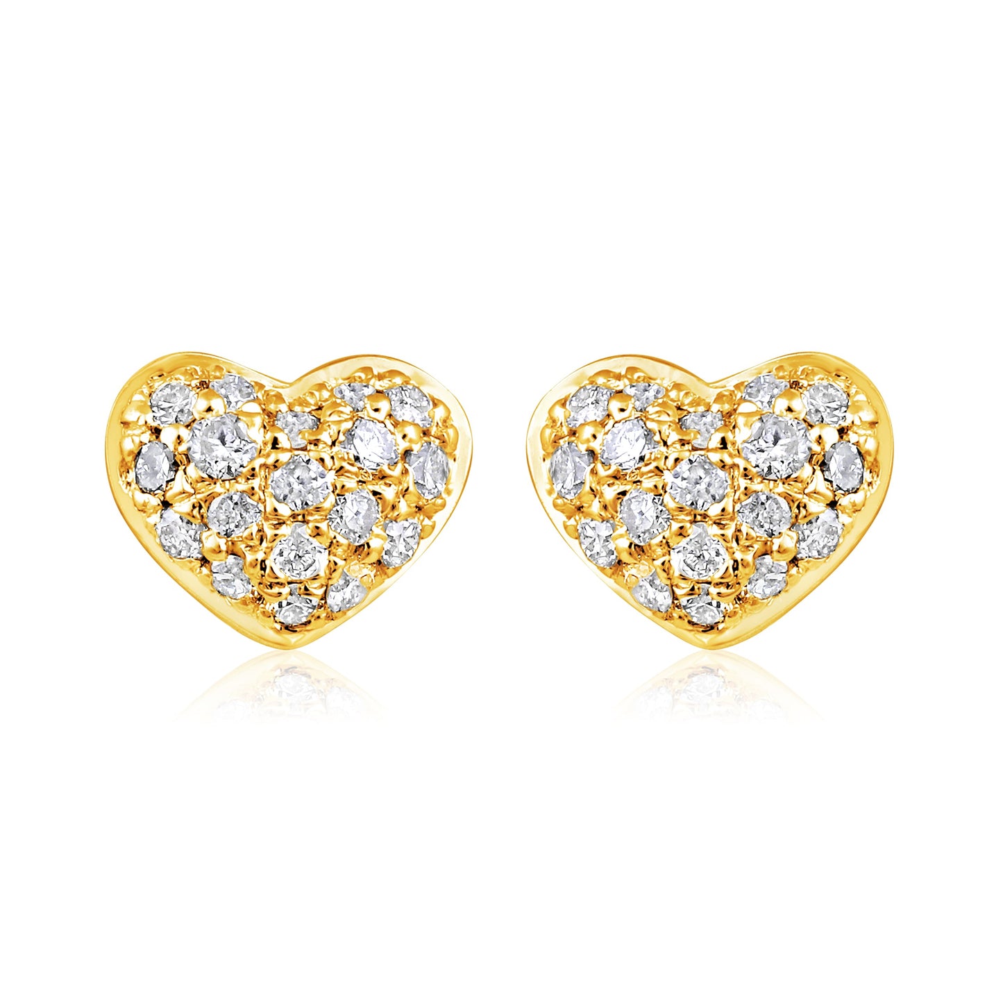 Solid Gold 0.13ct Natural Diamond Dome Heart Multi Pierce Stud Earrings