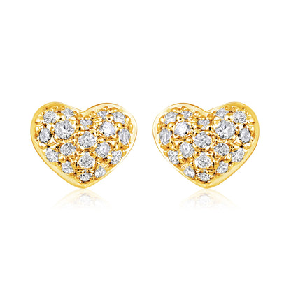 Solid Gold 0.13ct Natural Diamond Dome Heart Multi Pierce Stud Earrings