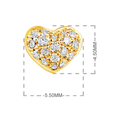 Solid Gold 0.13ct Natural Diamond Dome Heart Multi Pierce Stud Earrings