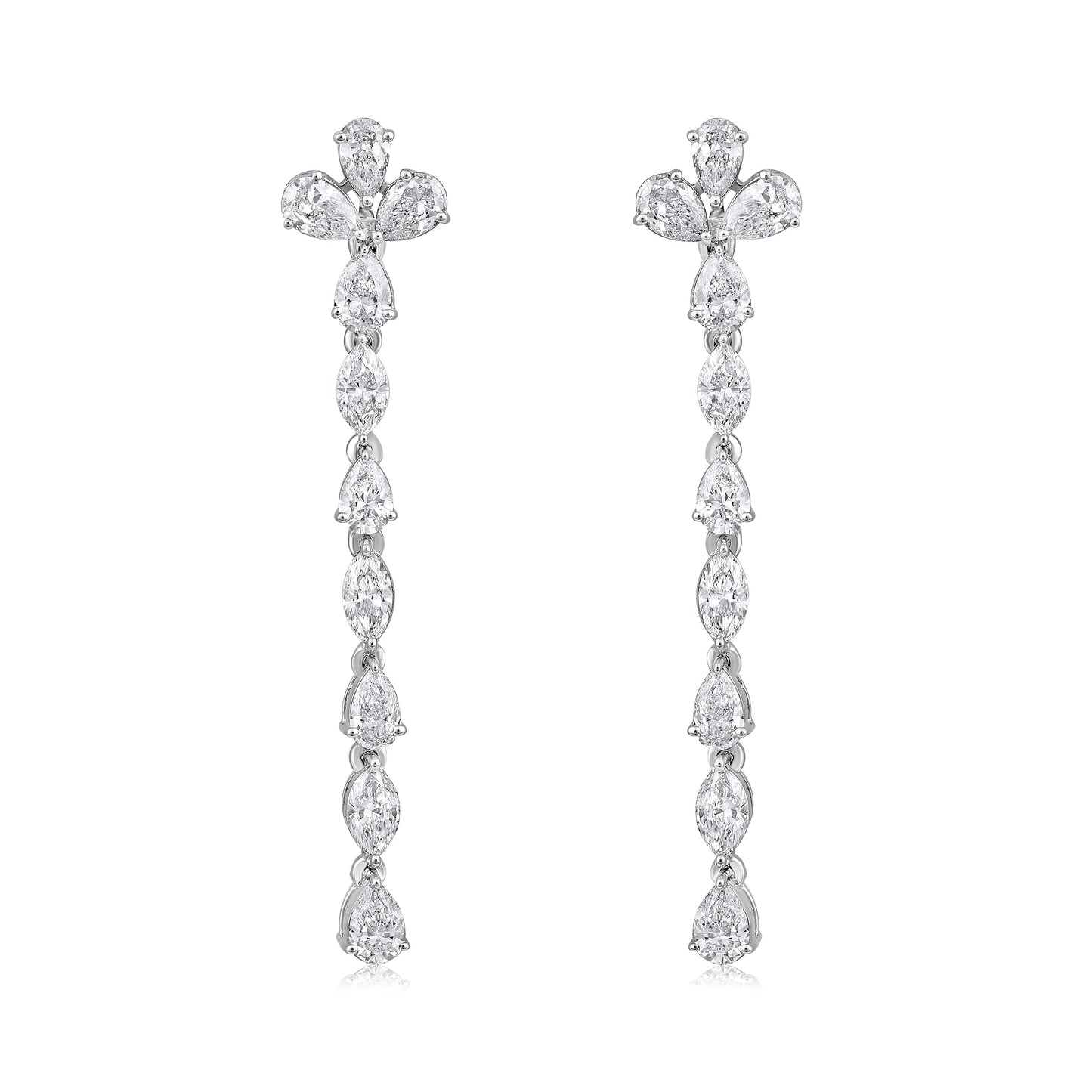 Solid Gold 3ct Natural Diamond 45mm Pear Marquise Drop Earrings