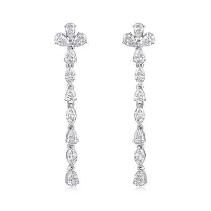 Solid Gold 3ct Natural Diamond 45mm Pear Marquise Drop Earrings