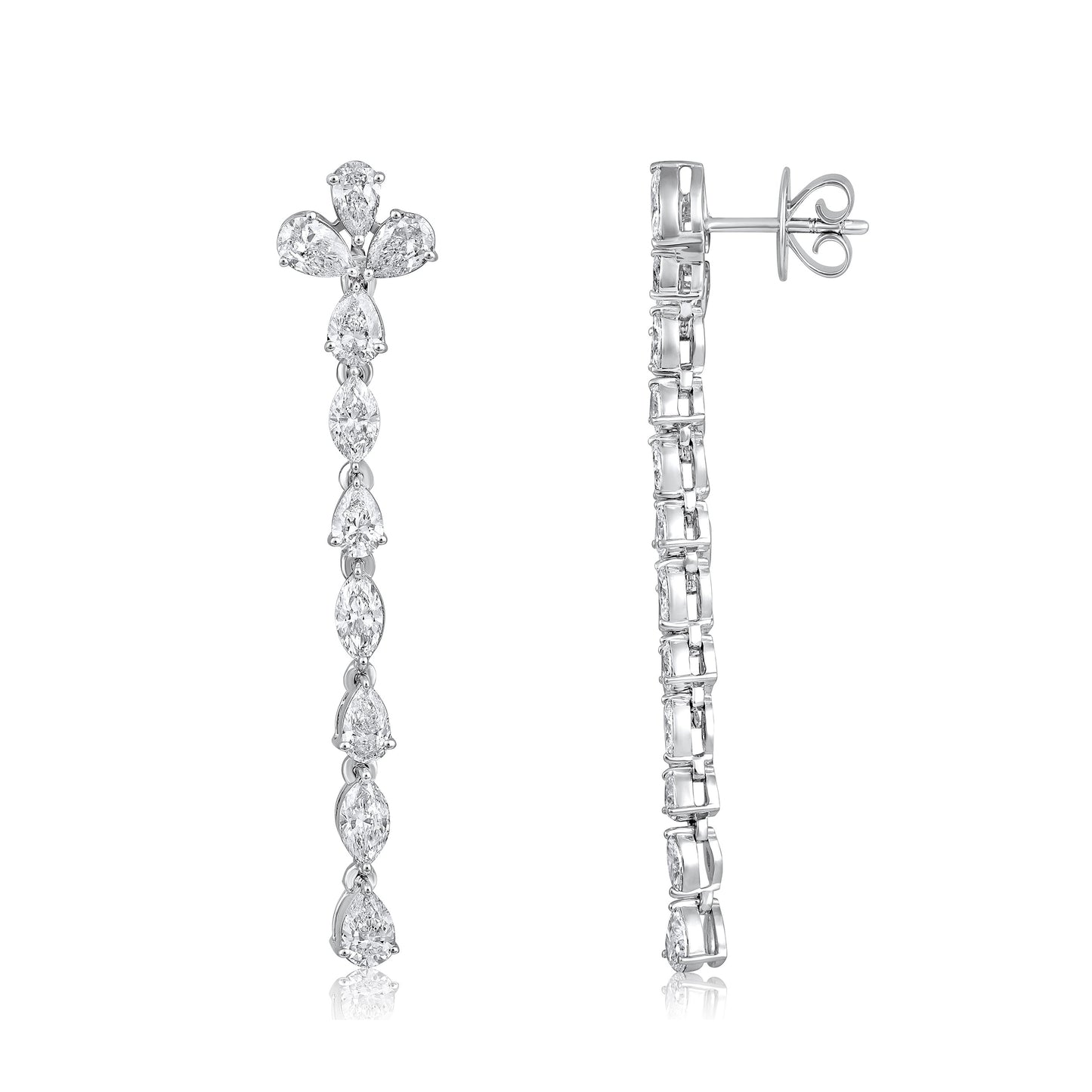 Solid Gold 3ct Natural Diamond 45mm Pear Marquise Drop Earrings