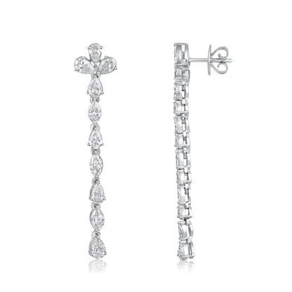 Solid Gold 3ct Natural Diamond 45mm Pear Marquise Drop Earrings