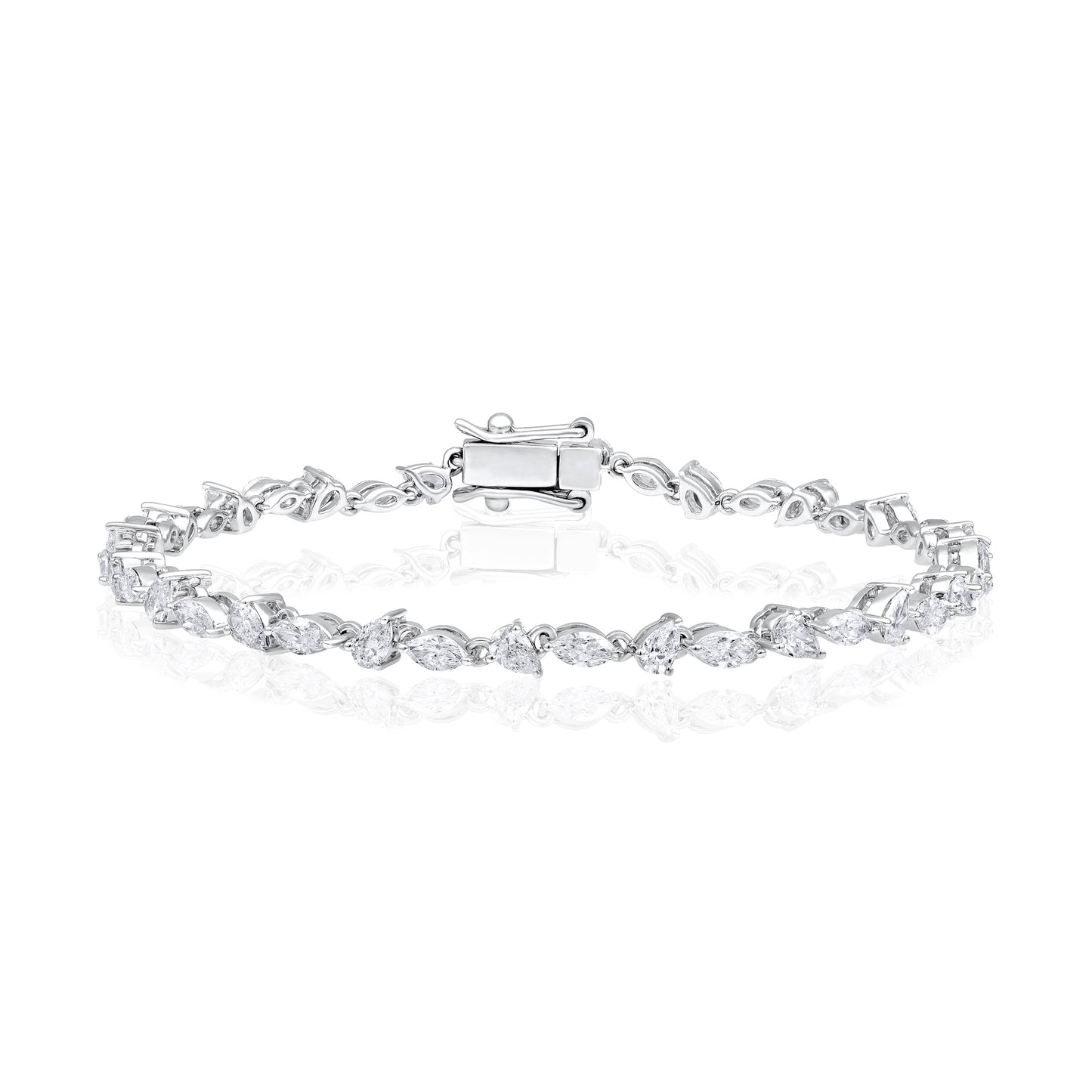 Solid Gold 3.9ct Natural Diamond Pear Marquise Tennis Bracelet
