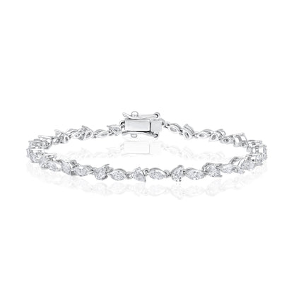 Solid Gold 3.9ct Natural Diamond Pear Marquise Tennis Bracelet