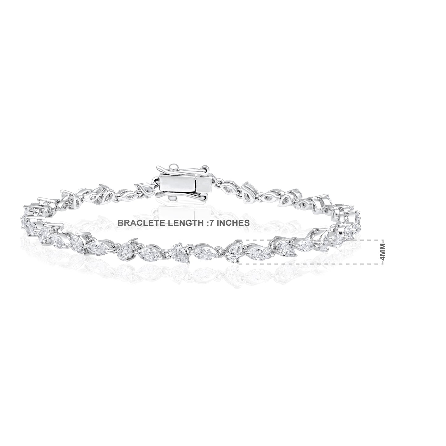 Solid Gold 3.9ct Natural Diamond Pear Marquise Tennis Bracelet