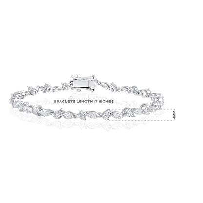 Solid Gold 3.9ct Natural Diamond Pear Marquise Tennis Bracelet
